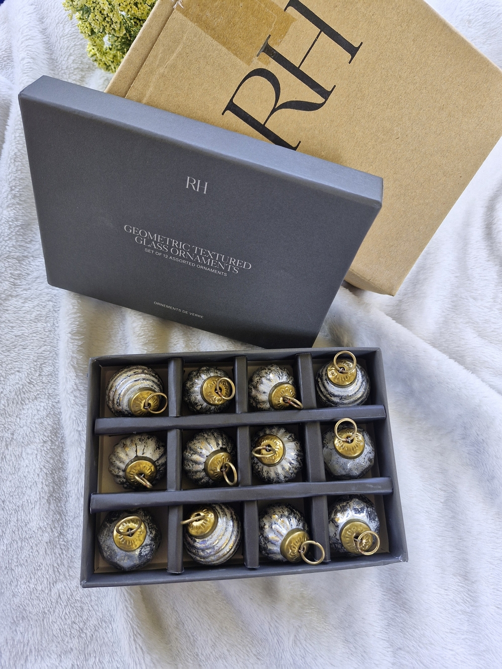 RESTORATION HARDWARE Geometric Textured Glass Ornaments